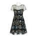 Adrianna Papell Crew Neck Short Sleeve Illusion Keyhole Back Box Pleat Floral Embroidered Mesh Dress (Petite)-BLUE MULTI