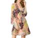 Allegra K Junior's V Neck Tie Front Tropical Floral Print Dress