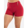 Womens Juniors Red High Waisted Shorts - Thick Waistband High Rise Stretchy Shorts - Pull on Bodycon Blue Shorts 41338P