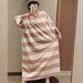 Women's Loose Striped Short Sleeves Mid-calf Straight Nightdress Plus Size Pajamas Casual Homewear