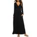 Women's Boho Sundress Casual Maxi Dress Deep V Neck Wrap Pleated Long Sleeve Plain Floral Leopard Printed Swing Dress With Pockets