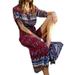 Lumento Women Short Sleeve Floral Printed Split Long Maxi Dress Loose Boho Party Holiday Sundress Wine Red M