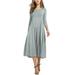 Women's 3/4 Sleeves Solid Color Casual Long Dress A-Line Flare Loose Swing Pleated Midi Dress