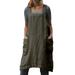 Sexy Dance Sleeveless Solid Color Tunic Dress for Lady Square Neck Pinafore Overall Dress Womens Irregular Hem Kaftan Army Green L(US 10-12)