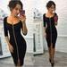 New Women's Style Square Collar Stitching Zipper Solid Color Slim-Fit Three-Quarter Sleeve Dress 3 Colors