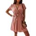 ZIYIXIN Summer Women Fashion Dress Casual Short Sleeve V-Neck Polka Dot Beach Dresses