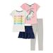 Sweet Butterfly Girls Short Sleeve Graphic Tops, Skirt and Leggings, Mix-and-Match, 4-Piece Outfit Set, Sizes 4-16