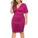 MAWCLOS Womens Plus-Size Short-Sleeve Wrap Dress Lady Sexy Deep V Neck Wrap Ruched Waisted Bodycon Dress