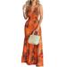 Summer Dress for Womens Boho Floral V-neck Long Maxi Dress Sleeveless Backless Dress Lady Beach Sun Dress