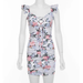 Frecoccialo Women Beautiful Floral Print Dress Sleeveless V Neck Ruffle Low Cut Mini Sundress