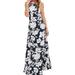 Meterk New Women Maxi Dress Halter Neck Floral Print Sleeveless Summer Beach Holiday Long Slip Dress