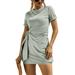 Women's Short Sleeve Dress Summer Ruched Tie Wais Casual Dresses Stretch Sundress