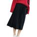 Women Solid Color Midi A-line Dresses Velvet Long Pleated Skirt High Elastic Waist Dress Plus Size S-3XL