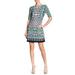 Vince Camuto Patterned Elbow Sleeve Jersey Knit Dress, Green/Multi (2)