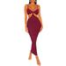 Women 's Sexy Y2K Halter Neck Wrap Bodycon Dress,Crisscross Sleeveless Ruched Backless Cut Out Tight Beach Dresses