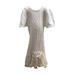 Drop Waist Cable Knit Ivory Short Sleeve Sweater Dress with Lace Tulle Skirt (10)