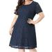 Women's Plus Size Cut Out Back Short Sleeve Lace A Line Dress