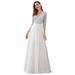 Ever-Pretty Women's Deep V-neck Sparkle Evening Party Dress with Long Sleeves 00751 White US14