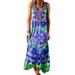 Sexy Dance Women Holiday Party Dresses Floral Print Sleeveless Hawaiian Sundress Ladies Tie Dye Printed Cocktail Sleeveless Dresses Blue S(US 2-4)