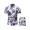 CVLIFE Summer Casual Loose 2 Piece Suit Men Hawaiian Short Sleeve Button Down Shirt Short Outfit Loungewear Sleepwear Set