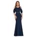 Ever-Pretty Women's Short Lattern Sleeve Mermaid Floor Length Beaded Prom Dresses 00325 Navy Blue US6