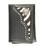 Nocona Belt N5458001 Zebra Print Hair-On Hide Inlay with Cowboy Prayer Concho Tri-Fold Wallet, Black - One Size
