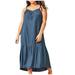 Tuscom Women Casual Plus Size Strapless Solid Color Sleeveless Dress