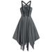 Ladies Dress, Gothic Punk Style Dress Sleeveless Strap Strappy Irregular Dress Black Lace Party Dress Hollow Out Mini Sling Dresses