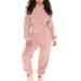 Women Casual Two-piece Clothes Set, Solid Color Turtleneck Half Zip Top + Long Pants, White/ Black/ Pink/ Camel