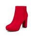 Dream Pairs Women's Fashion Ankle Boots Slip On Chunky High Heel Side Zipper Boots Stomp Red Size 9