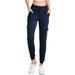 Reflex Women's Juniors High Rise Fitted Cargo Sweatpant Joggers (L, Navy Blue)