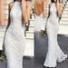 Mojoyce Elegant Lace Women Halter Bodycon Dress Backless Night Maxi Gown (XL)
