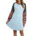 Meihuida Women's Leopard Dress Long Sleeve Round Neck Girl Tummy Control Patchwork Clothes