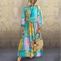 Plus Size Women Boho Cotton Linen Long Maxi Dress Long Sleeve Maxi Beach Dress Casual Boho Kaftan Tunic Gypsy Ethnic
