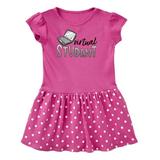 Inktastic Virtual Student Cute Smiling Laptop Toddler Short Sleeve Dress Female Raspberry with Polka Dots 3T