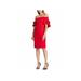 RALPH LAUREN Womens Red Ruffled Solid Short Sleeve Off Shoulder Short Sheath Cocktail Dress Size 8