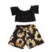 Huakaishijie Kids Baby Girls Outfit Set Off Shoulder Tops Sunflower Shorts Set