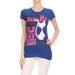 Juniors printed T-shirts with Cat graphics and texts decoration Juniors or petite women fit Cotton Spandex fashion Tshirt