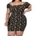 Avamo Women Plus Size Package Hip Dress Floral Printed Off Shoulder Summer Dress Short Sleeve Party Nightclub Sexy Mini Dress