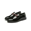 Lacyhop Mens Casual Shoes - Man Made Artificial Leather Slip On Classic Loafers with Metal Buckle Bright Black