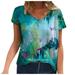 Reed Plus Size Women Short Sleeve Printed V-Neck Tops Tee T-Shirt Blouse