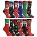 Yacht & Smith Christmas Printed, Fun Colorful Festive, Crew, Knee High, Fuzzy, Or Slipper Socks, by SOCKS'NBULK (12 Pairs Christmas Print)