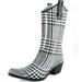 DailyShoes Cowboy Prints High Heel Rain Boots, Black & White Lattice, 8 B(M) US