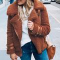 Fashion Women Autumn Winter Faux Fur Coat Solid Color Zipper Front Notched Collar Long Sleeve Fluffy Short Outerwear Jacket