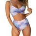 TINKER Women High Waisted String Floral Printed 2 Piece Bathing Suits