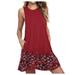 Bseka Women Summer Casual Round Neck Sleeveless Beach Cover up Plain Tank Dresses Pure Color&Printed Dress Pleated Loose Tank Tops Dress with Pocket