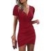 UKAP Womens Short Sleeve Ruched Casual Sundress Midi Bodycon T Shirt Dress Basic Mini Club Dresses Size S-2XL