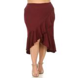 MOA COLLECTION Women's Solid Ruffled Faux Wrap Stretch Plus Size Elastic Waist Midi Skirt/Made in USA