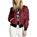 Women Biker Bomber Jacket Slim Short Zipper Stand Collar Long Sleeve Vintage Outerwear Coat