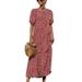 Womens Summer Floral Print Puff Sleeves Vintage Long Dress for Ladies Short Sleeve Beach Sundress Maxi Dresses